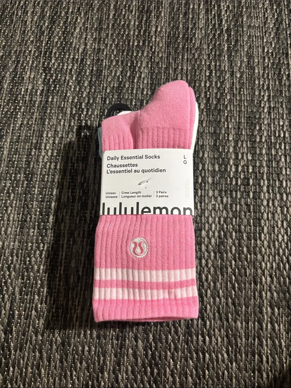 Lululemon Daily Essentials Socks 3 Pair Candy Cloud Foam Cloud White Yellow Sz L